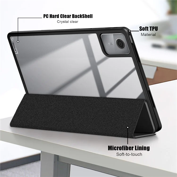 For Lenovo Tab M11 / Xiaoxin Pad 11 2024 330 Case Skin-Touch Tri-fold Stand Tablet Smart Cover - Black