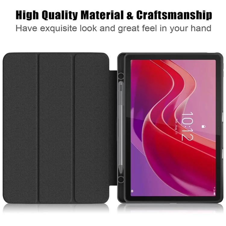 For Lenovo Tab M11 / Xiaoxin Pad 11 2024 330 Case Skin-Touch Tri-fold Stand Tablet Smart Cover - Black
