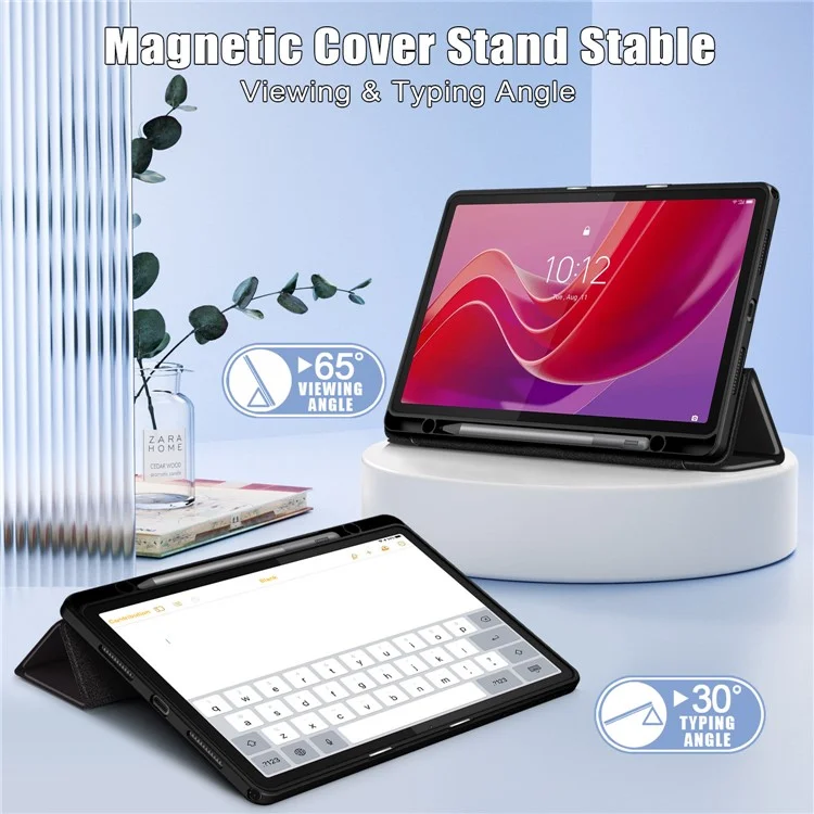 For Lenovo Tab M11 / Xiaoxin Pad 11 2024 330 Case Skin-Touch Tri-fold Stand Tablet Smart Cover - Black