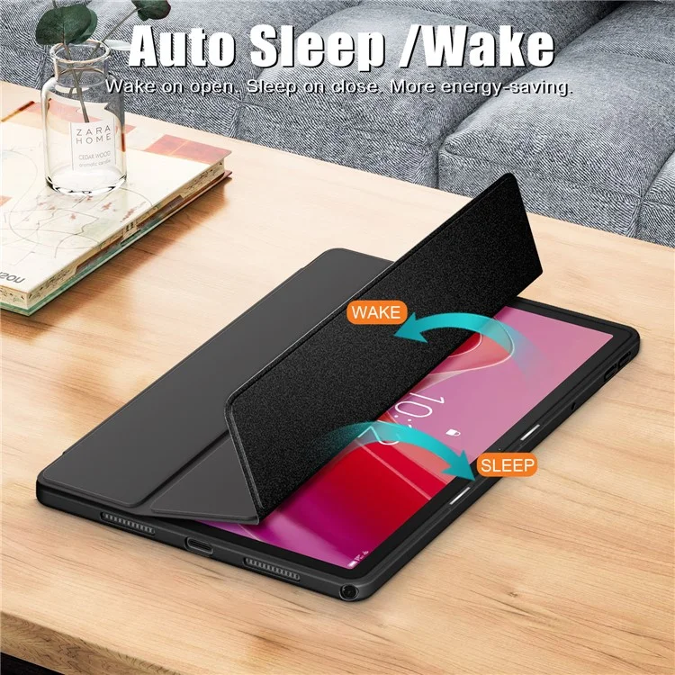 For Lenovo Tab M11 / Xiaoxin Pad 11 2024 330 Case Skin-Touch Tri-fold Stand Tablet Smart Cover - Black