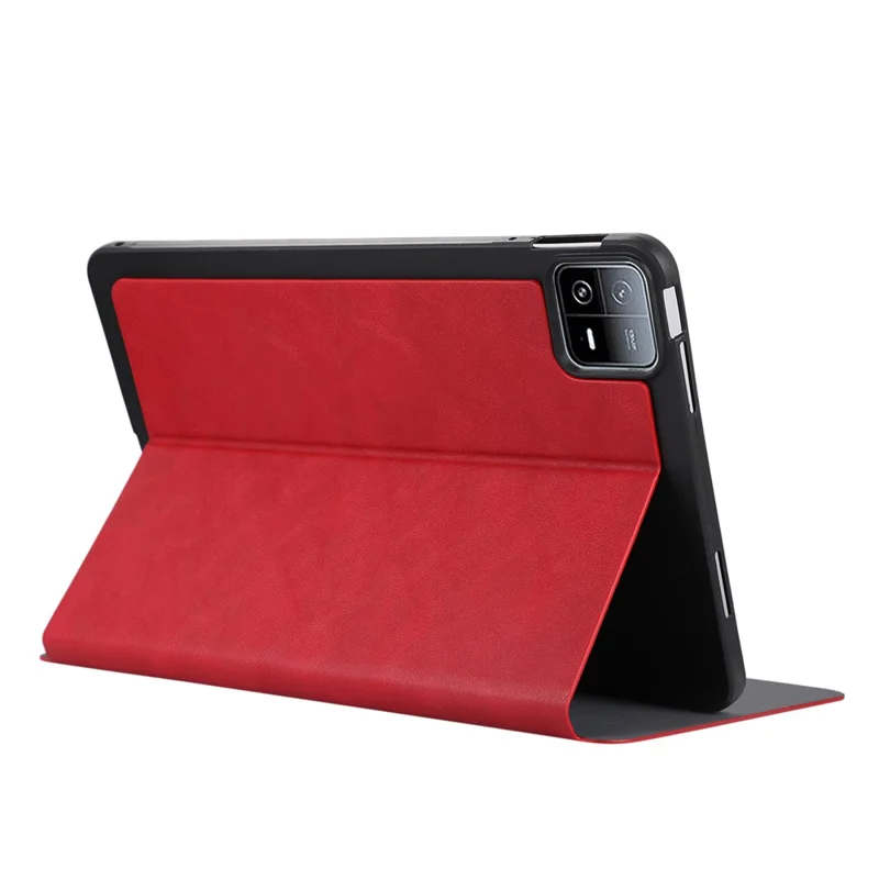 For Xiaomi Pad 6 Leather Case Foldable Stand Inner Soft TPU Tablet Cover - Red