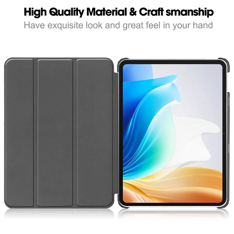 For Oppo Pad Go / Pad Air 2 Case PC+Leather Auto Wake Sleep Protective Shell with Tri-fold Stand - Black