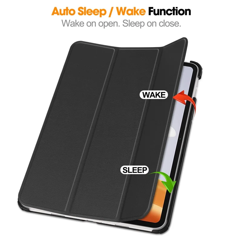 For Oppo Pad Go / Pad Air 2 Case PC+Leather Auto Wake Sleep Protective Shell with Tri-fold Stand - Black