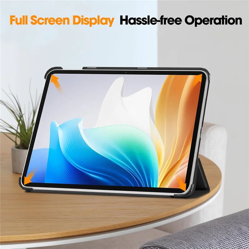 For Oppo Pad Go / Pad Air 2 Case PC+Leather Auto Wake Sleep Protective Shell with Tri-fold Stand - Black