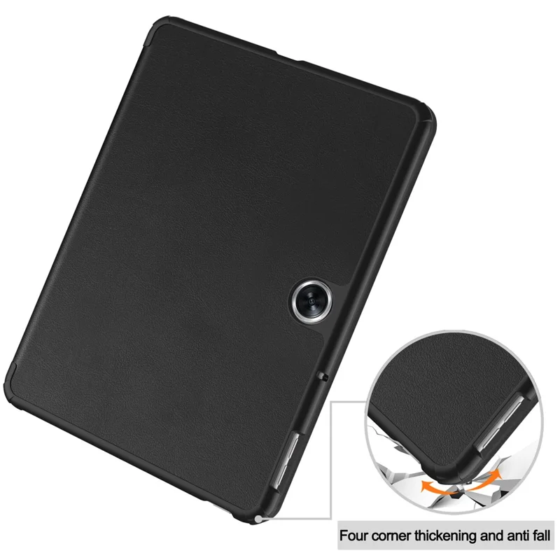 For Oppo Pad Go / Pad Air 2 Case PC+Leather Auto Wake Sleep Protective Shell with Tri-fold Stand - Black