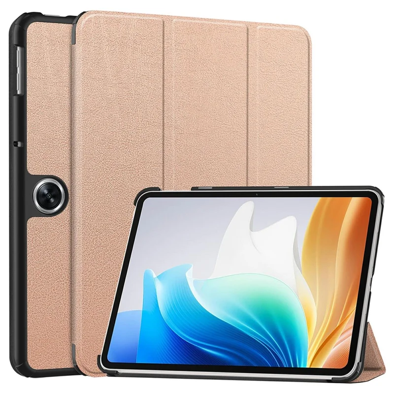 Pour Oppo Pad Air 2 Coque PC+Cuir Réveil/Veille Automatique Coque de Protection avec Support Tri-pli - Rose Gold