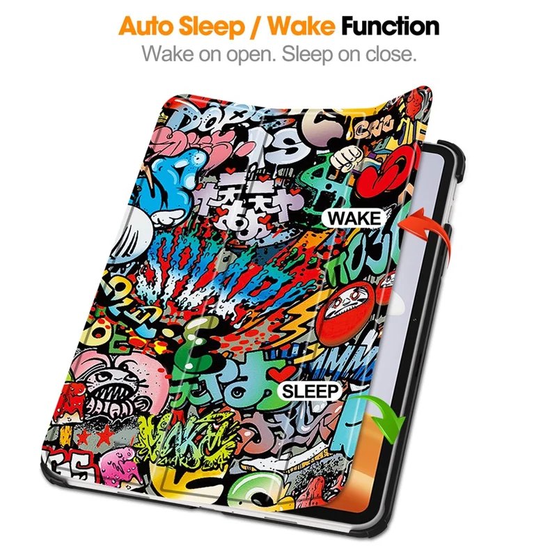 For Oppo Pad Go / Pad Air 2 Tablet Case Trifold Stand Pattern Printing Drop-proof Cover - Graffiti