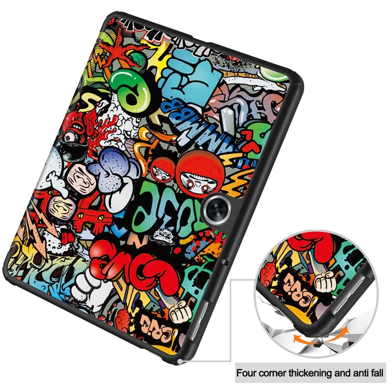 For Oppo Pad Go / Pad Air 2 Tablet Case Trifold Stand Pattern Printing Drop-proof Cover - Graffiti