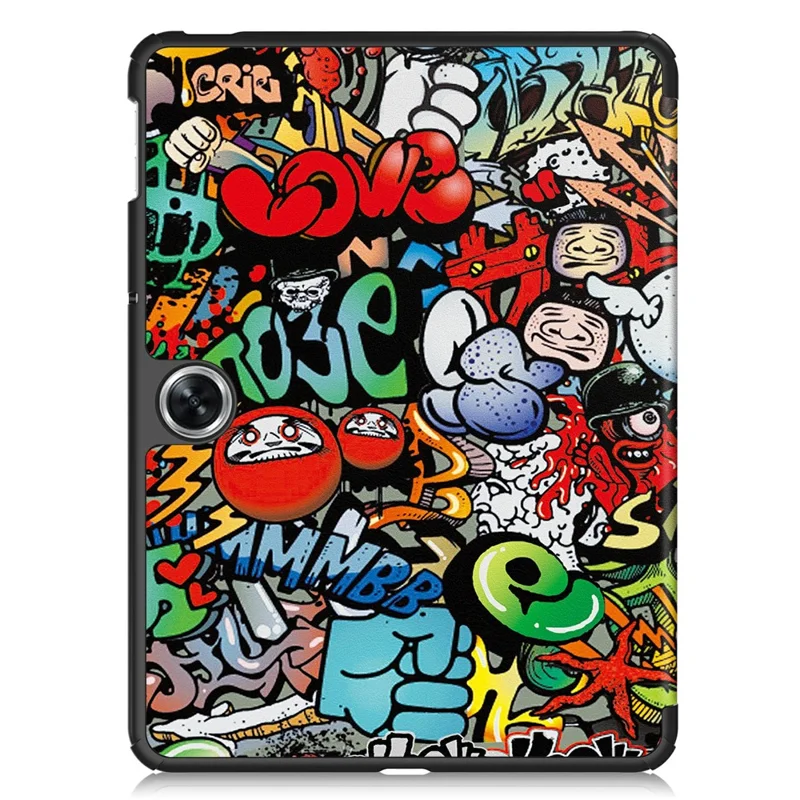 For Oppo Pad Go / Pad Air 2 Tablet Case Trifold Stand Pattern Printing Drop-proof Cover - Graffiti