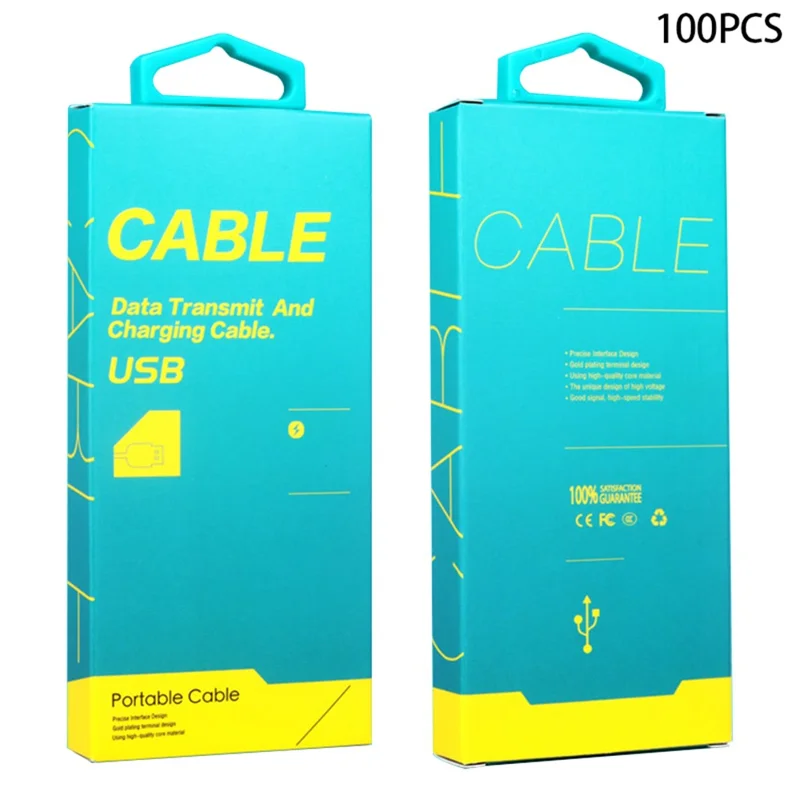 KJ-295 100Pcs / Bundle Neutral English Version Packaging Box for USB Data Cable - Cyan / Cyan Hook