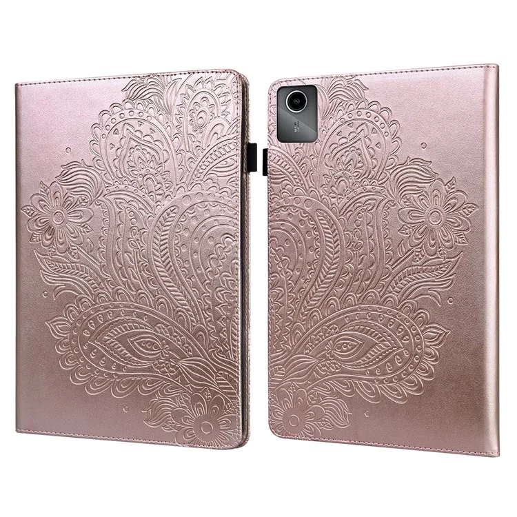 Für Lenovo Tab M11 / Xiaoxin Pad 11 2024 Case Flower Pattern PU Leder Ständer Tablet Cover - Roségold