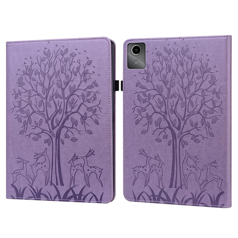 Para Lenovo Tab M11 / Xiaoxin Pad 11 2024 Leather Case Tree Deer Pattern Stand Tablet Cover - Purple