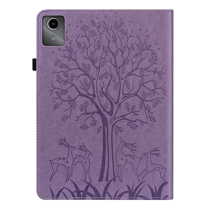 Para Lenovo Tab M11 / Xiaoxin Pad 11 2024 Leather Case Tree Deer Pattern Stand Tablet Cover - Purple