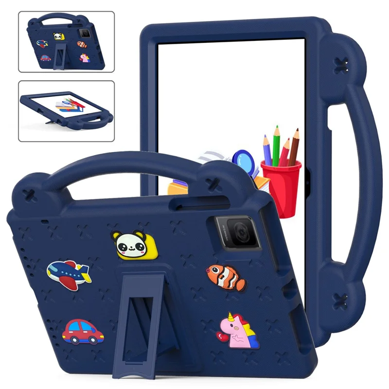 For TCL Tab 10 Gen 2 / T-Mobile REVVL Tab Case EVA Cute Patterns Tablet Cover with Kickstand and Handle - Navy Blue