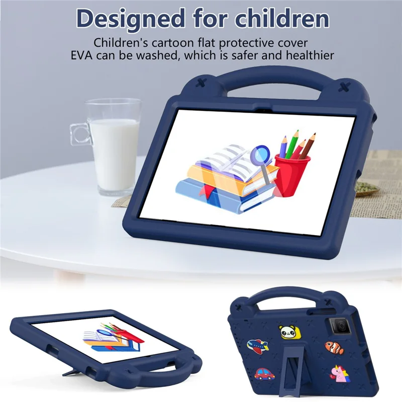 For TCL Tab 10 Gen 2 / T-Mobile REVVL Tab Case EVA Cute Patterns Tablet Cover with Kickstand and Handle - Navy Blue