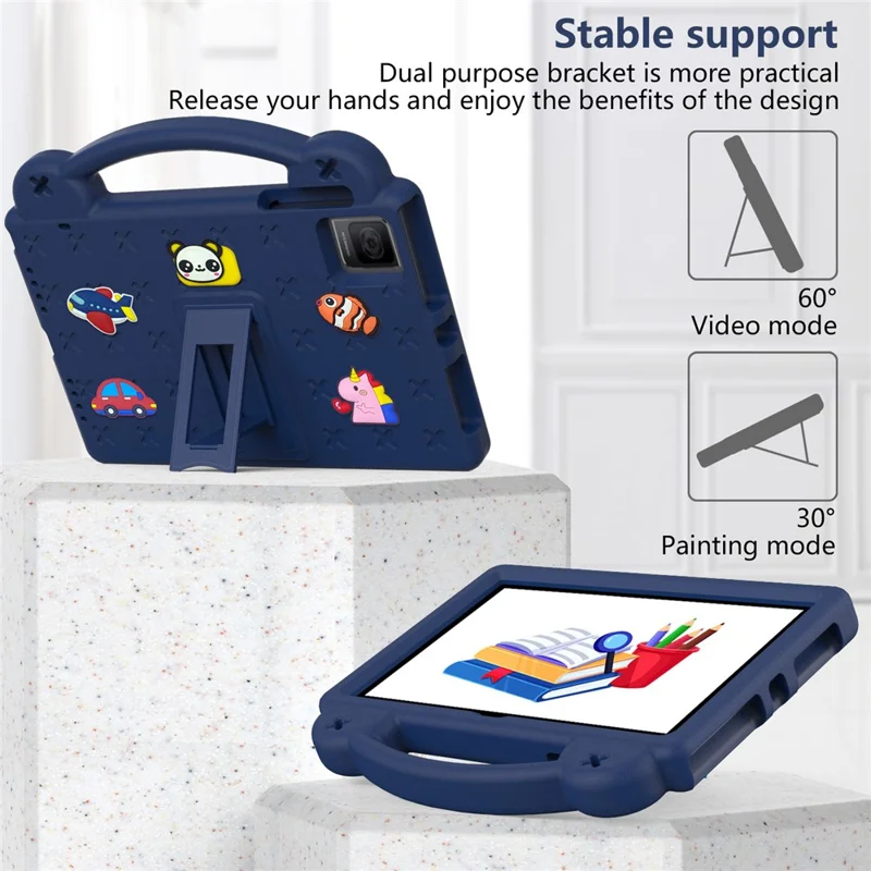 For TCL Tab 10 Gen 2 / T-Mobile REVVL Tab Case EVA Cute Patterns Tablet Cover with Kickstand and Handle - Navy Blue