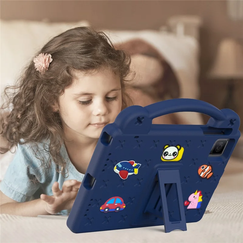 For TCL Tab 10 Gen 2 / T-Mobile REVVL Tab Case EVA Cute Patterns Tablet Cover with Kickstand and Handle - Navy Blue
