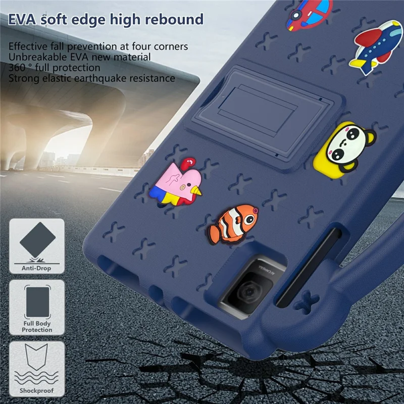 For TCL Tab 10 Gen 2 / T-Mobile REVVL Tab Case EVA Cute Patterns Tablet Cover with Kickstand and Handle - Navy Blue