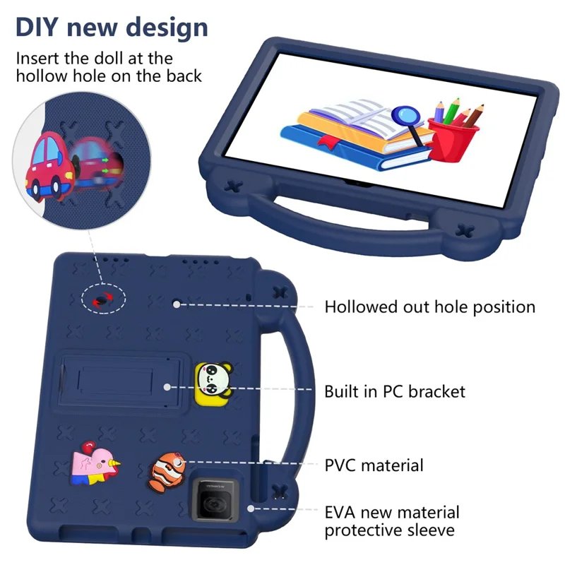 For TCL Tab 10 Gen 2 / T-Mobile REVVL Tab Case EVA Cute Patterns Tablet Cover with Kickstand and Handle - Navy Blue