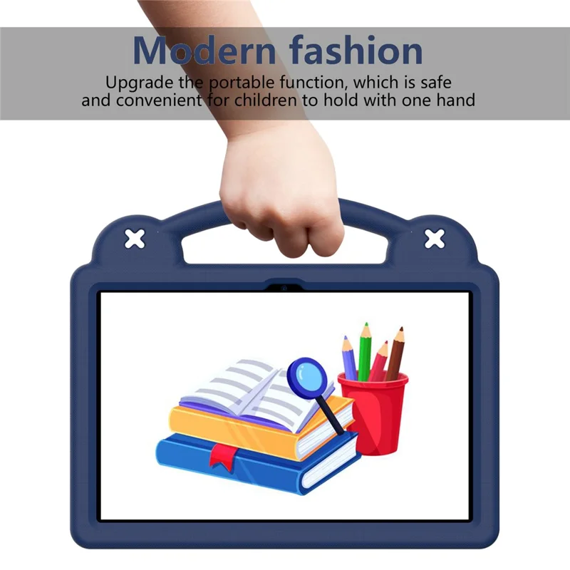 For TCL Tab 10 Gen 2 / T-Mobile REVVL Tab Case EVA Cute Patterns Tablet Cover with Kickstand and Handle - Navy Blue