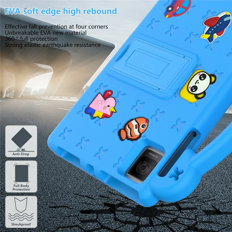 For TCL Tab 10 Gen 2 / T-Mobile REVVL Tab Case EVA Cute Patterns Tablet Cover with Kickstand and Handle - Sky Blue