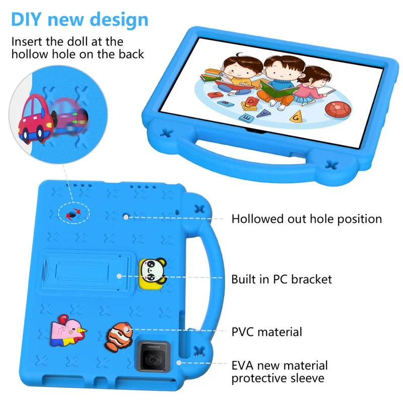 For TCL Tab 10 Gen 2 / T-Mobile REVVL Tab Case EVA Cute Patterns Tablet Cover with Kickstand and Handle - Sky Blue