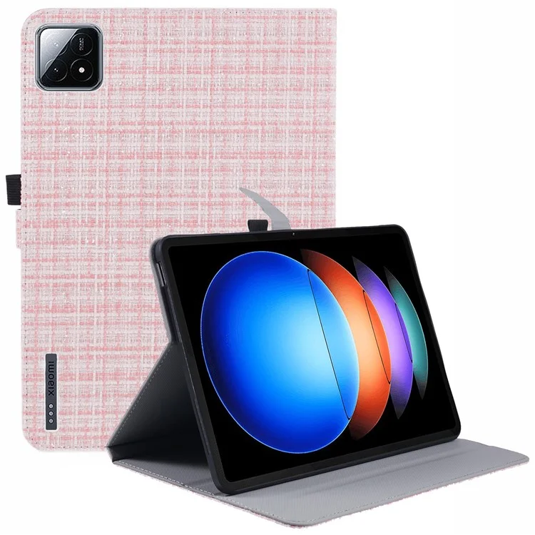 Per Xiaomi Pad 6S Pro 12.4 Custodia Tablet con Trama Intrecciata in Pelle PU a Flip Stand - Tessuto Rosa