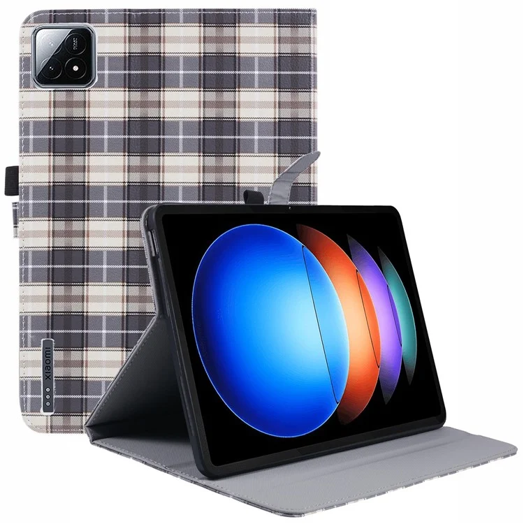Para Xiaomi Pad 6S Pro 12.4 Case Grid Pattern Stand PU Leather Tablet Cover