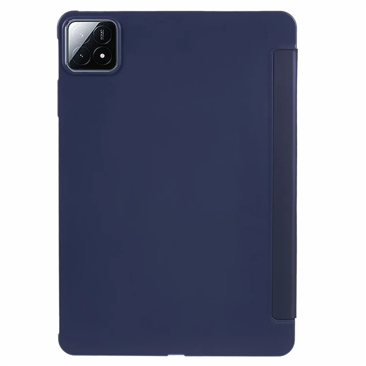 Para Xiaomi Pad 6S Pro 12.4 Case Tri-fold Stand Shell PU Leather+Silicone Tablet Cover - Dark Blue
