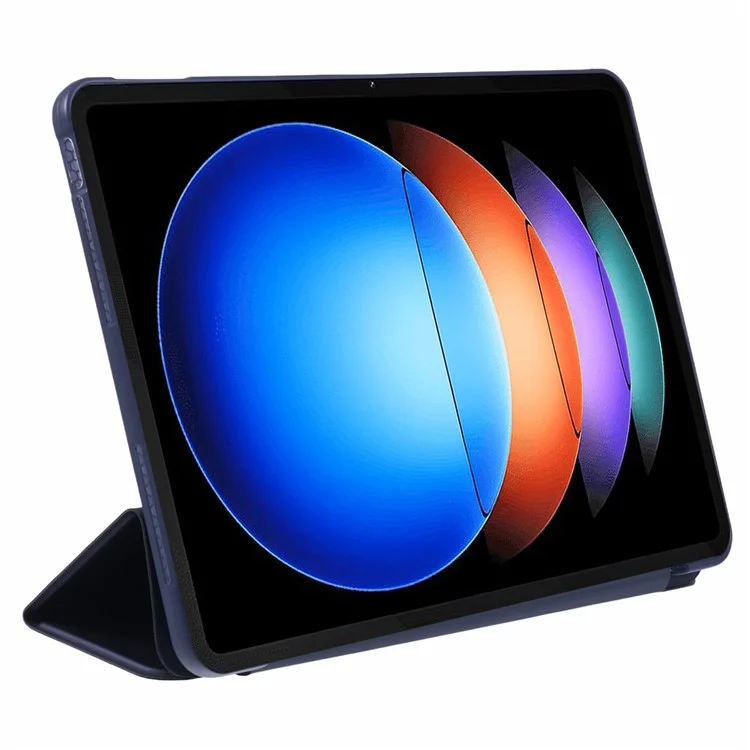 Para Xiaomi Pad 6S Pro 12.4 Case Tri-fold Stand Shell PU Leather+Silicone Tablet Cover - Dark Blue