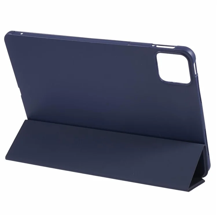 Para Xiaomi Pad 6S Pro 12.4 Case Tri-fold Stand Shell PU Leather+Silicone Tablet Cover - Dark Blue