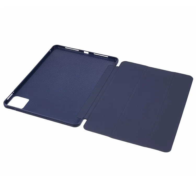 Para Xiaomi Pad 6S Pro 12.4 Case Tri-fold Stand Shell PU Leather+Silicone Tablet Cover - Dark Blue