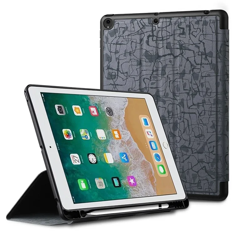 Serie de Textura de Moda de Nivel x Para Ipad Pro 10.5 Pulgadas (2017) / Air 10.5 Pulgadas (2019) Case de Cuero Anti-drop Taplet Cover - Gris