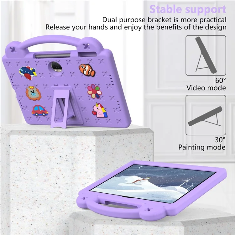 For Honor Pad 9 Tablet Case Anti-scratch EVA Cute Patterns Kickstand Cover with and Handle - Purple