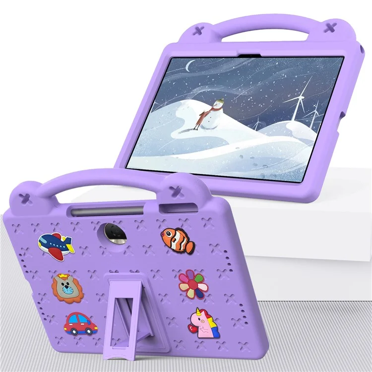 For Honor Pad 9 Tablet Case Anti-scratch EVA Cute Patterns Kickstand Cover with and Handle - Purple