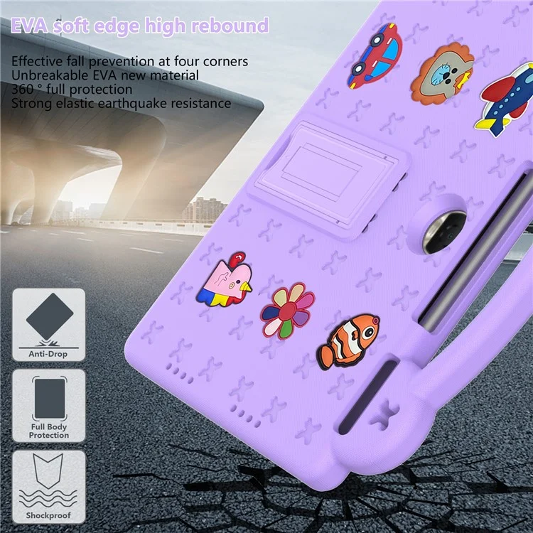 For Honor Pad 9 Tablet Case Anti-scratch EVA Cute Patterns Kickstand Cover with and Handle - Purple