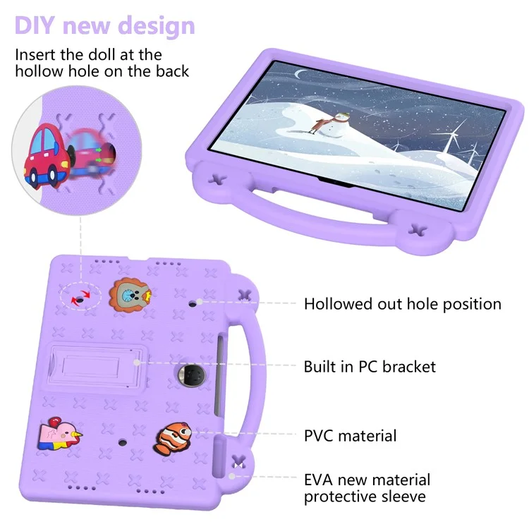 For Honor Pad 9 Tablet Case Anti-scratch EVA Cute Patterns Kickstand Cover with and Handle - Purple
