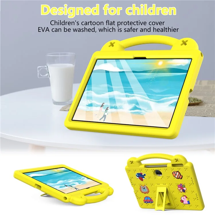 For Honor Pad 9 Tablet Case Anti-scratch EVA Cute Patterns Kickstand Cover with and Handle - Yellow