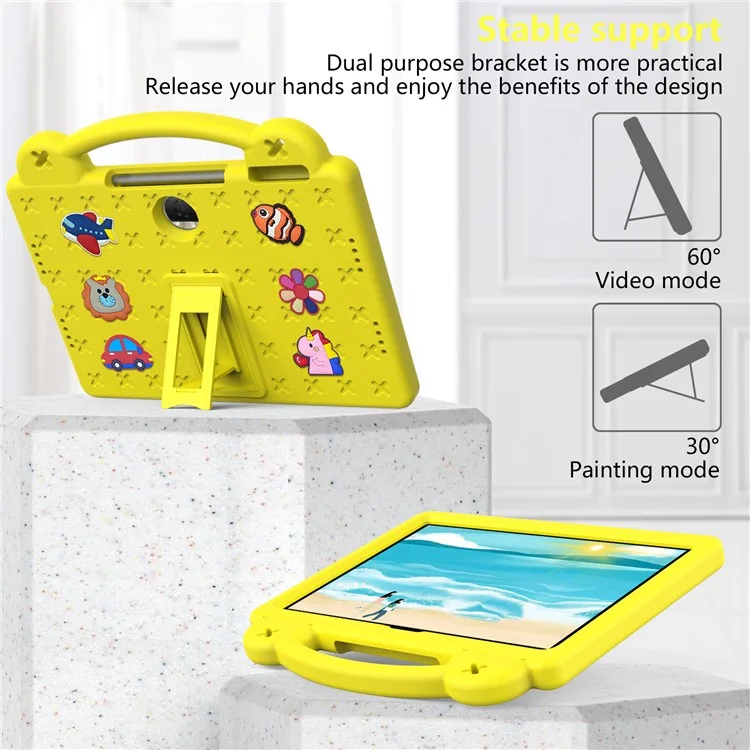 For Honor Pad 9 Tablet Case Anti-scratch EVA Cute Patterns Kickstand Cover with and Handle - Yellow