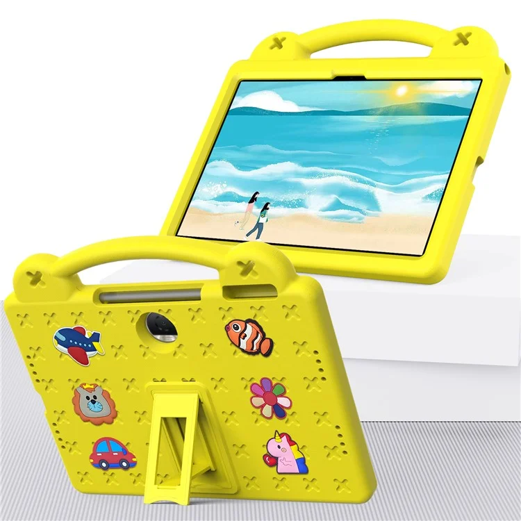 For Honor Pad 9 Tablet Case Anti-scratch EVA Cute Patterns Kickstand Cover with and Handle - Yellow