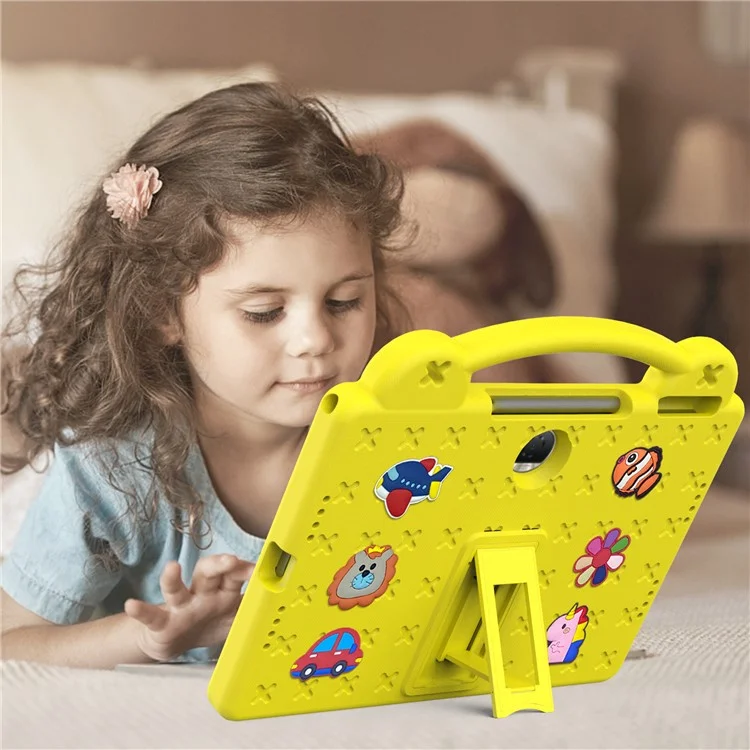 For Honor Pad 9 Tablet Case Anti-scratch EVA Cute Patterns Kickstand Cover with and Handle - Yellow