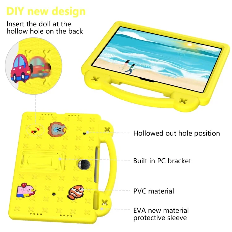 For Honor Pad 9 Tablet Case Anti-scratch EVA Cute Patterns Kickstand Cover with and Handle - Yellow