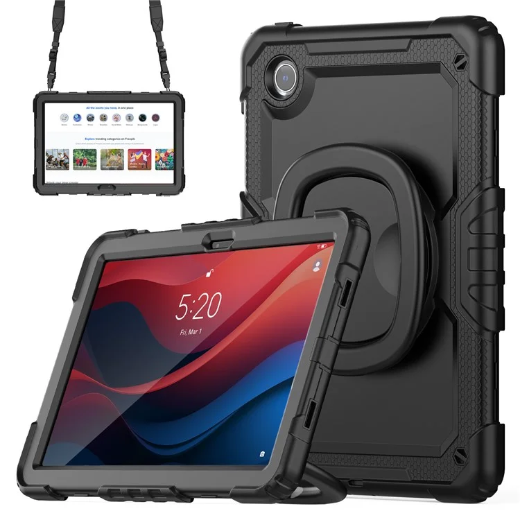 For Lenovo Tab M11 / Xiaoxin Pad 11 2024  TB-330FU  / TB-331FC Case Kickstand PC+Silicone Tablet Cover with Strap - Black