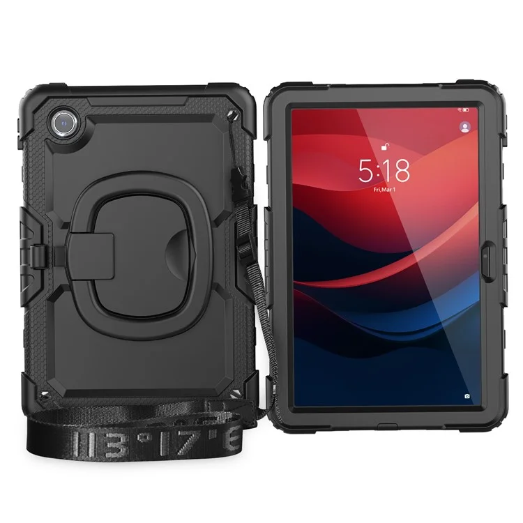 For Lenovo Tab M11 / Xiaoxin Pad 11 2024  TB-330FU  / TB-331FC Case Kickstand PC+Silicone Tablet Cover with Strap - Black