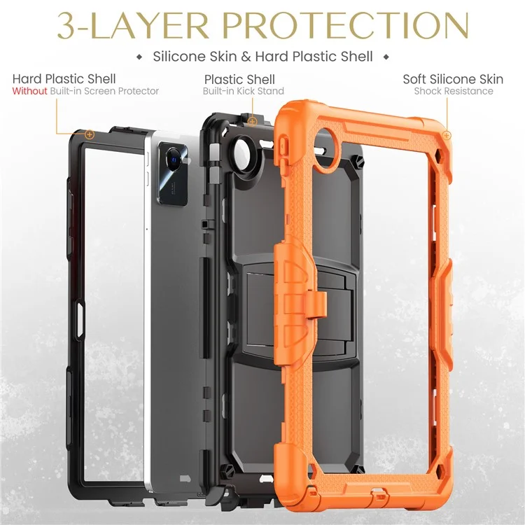 For Lenovo Tab M11 / Xiaoxin Pad 11 2024 TB-330FU / TB-331FC Case PC+Silicone Kickstand Tablet Cover with Strap - Orange