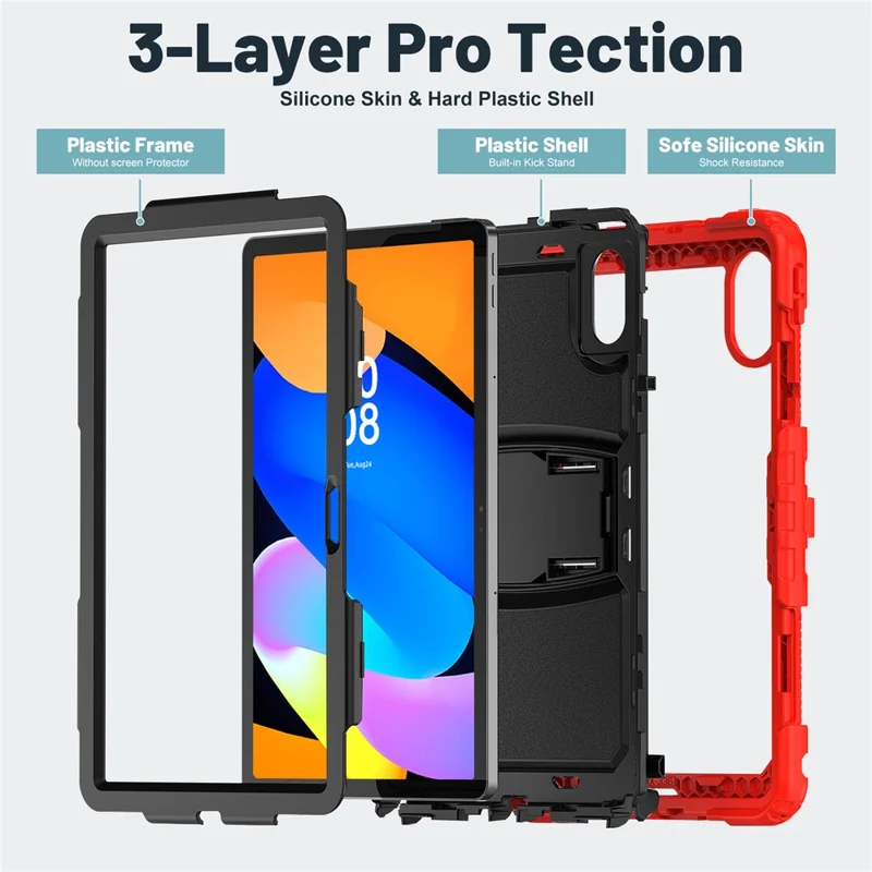 For Lenovo Xiaoxin Pad 11 2025 / 2024 / Idea Tab / K11 Gen 2 / M11 / K11 LTE (2024) Case PC+Silicone Kickstand Tablet Cover with Strap - Red