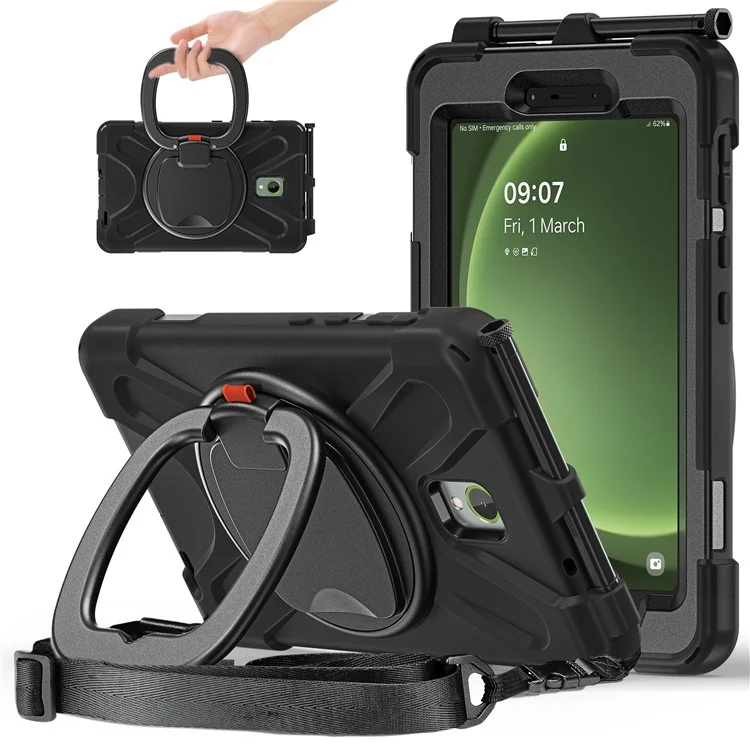 For Samsung Galaxy Tab Active5 SM-X300 Case Kickstand Rugged Tablet Cover with Shoulder Strap - Black