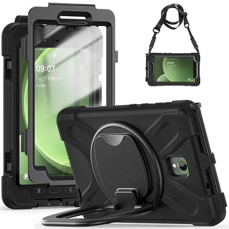 For Samsung Galaxy Tab Active5 SM-X300 Case Kickstand Rugged Tablet Cover with Shoulder Strap - Black