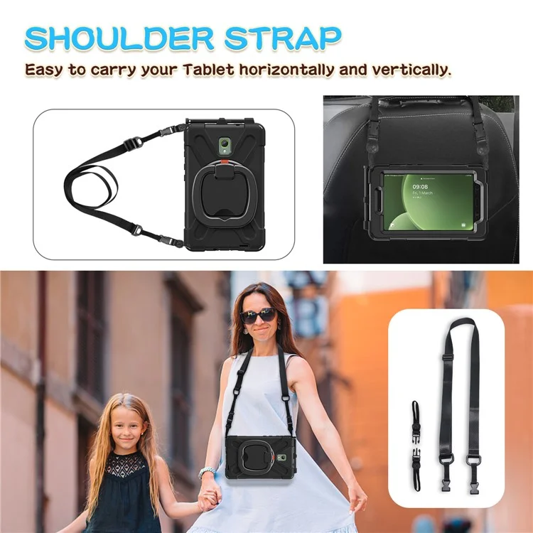 For Samsung Galaxy Tab Active5 SM-X300 Case Kickstand Rugged Tablet Cover with Shoulder Strap - Black