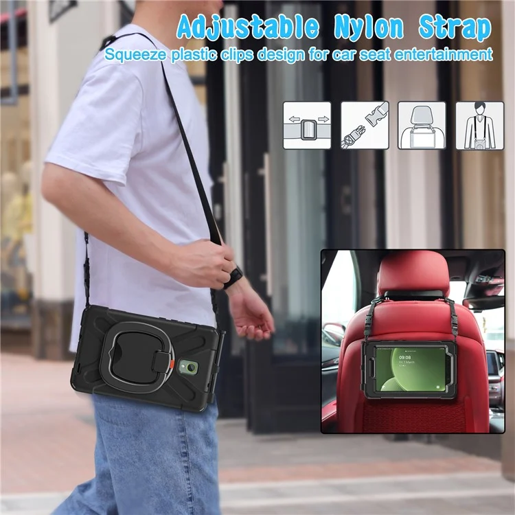 For Samsung Galaxy Tab Active5 SM-X300 Case Kickstand Rugged Tablet Cover with Shoulder Strap - Black